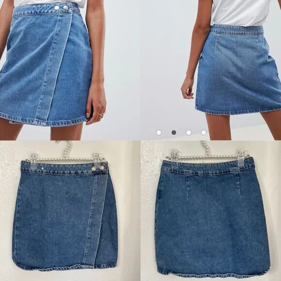 Asos Denim Wrap Skirt Women Blue Jean Size 4 - Picture 1 of 9